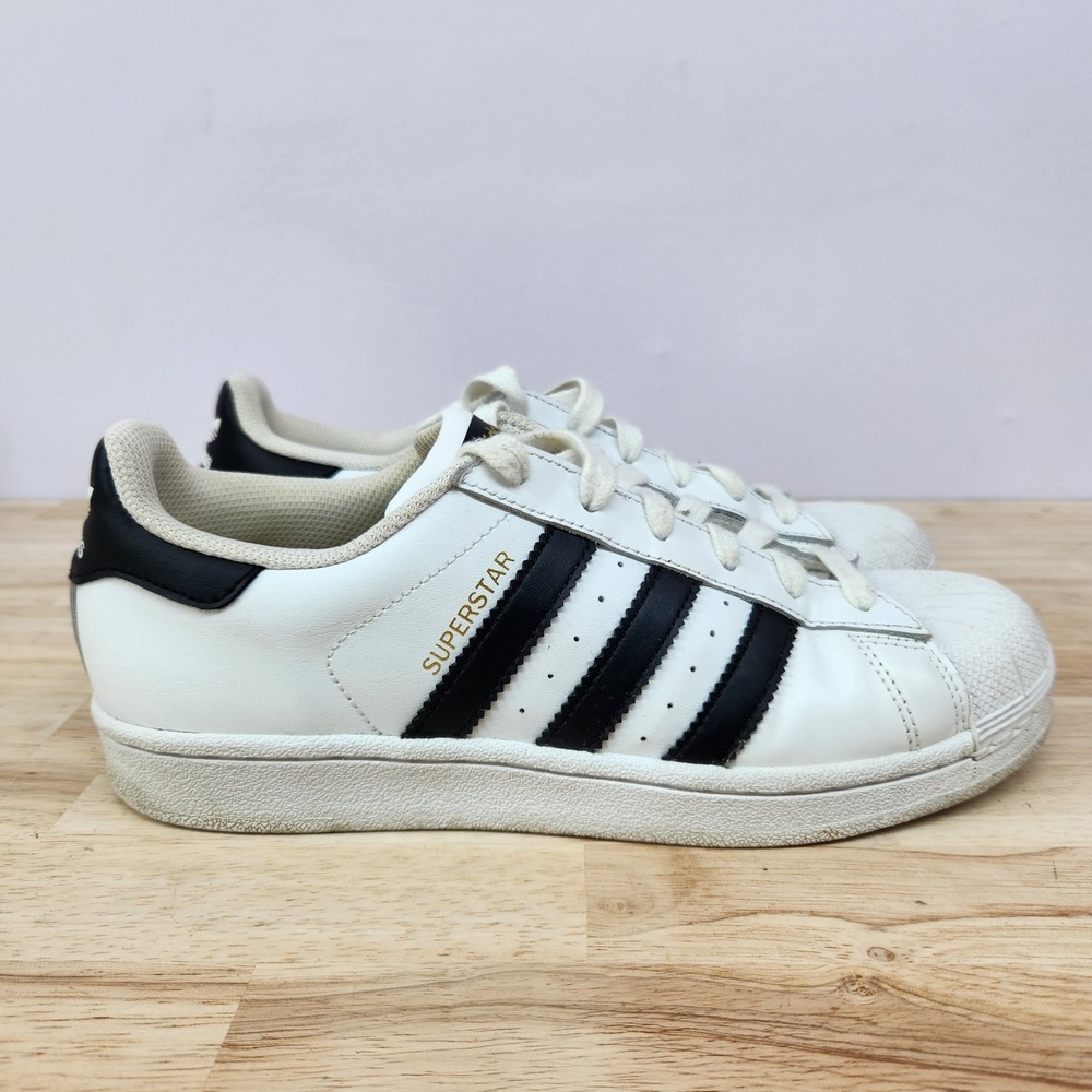 Adidas Originals Superstar White Black Gold Lettering Shoes Women's Size 7.5